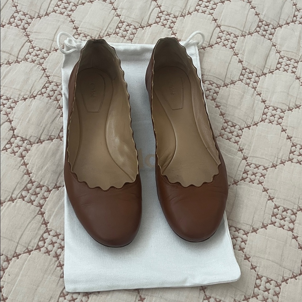 Chloe Lauren Brown Leather Scalloped Flats Sz 36 / 6
